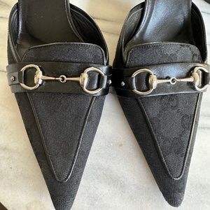 Gucci Monogram High Heeled Mule, Size 37, Black